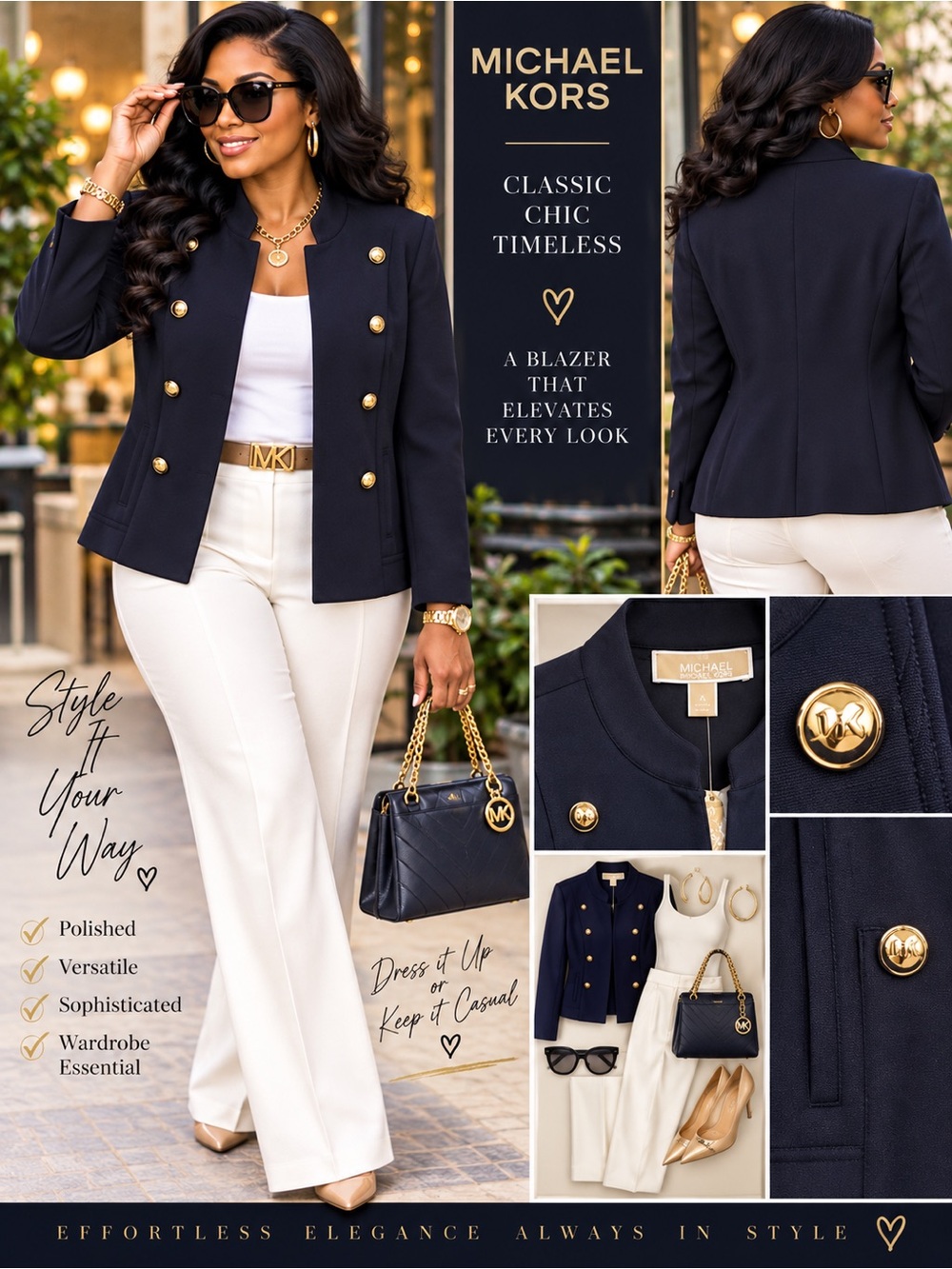 Michael Kors Navy Double-Breasted Gold-Button Blazer